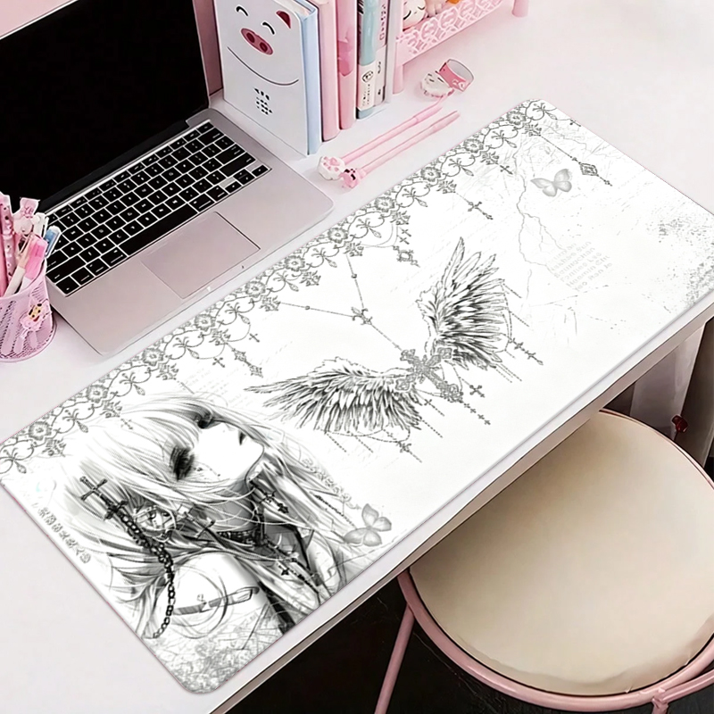 Pc Gaming Keyboard - Deri Mousepad Siyah Beyaz Anime Estetik